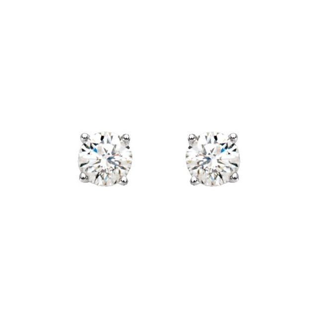 14K Yellow Or White Gold Round Threaded 4-Prong Polished Natural Diamond Stud Earrings With Backs