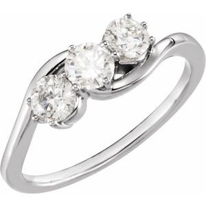 14K White Gold Round 4.1 Mm Polished 3/4Ctw Lab-Grown Diamond 3 Stone Ring Size 7
