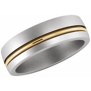 Platinum & 18K Yellow & Platinum Grooved Duo Band With Brush Finish Edges Size 8.5