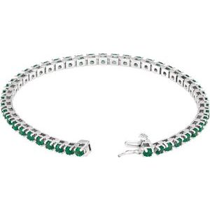 14K White Gold Round 3 Mm Lab-Grown Emerald Line Bracelet, Length: 7 In