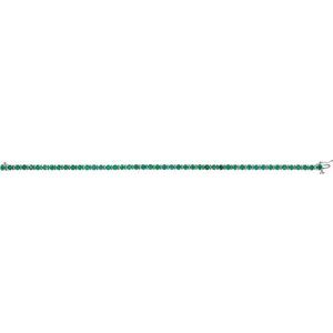 14K White Gold Round 3 Mm Lab-Grown Emerald Line Bracelet, Length: 7 In