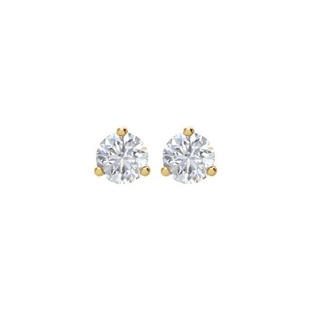 14K Yellow Or White Gold Or Platinum Round Friction 3-Prong Polished Natural Diamond Stud Earrings