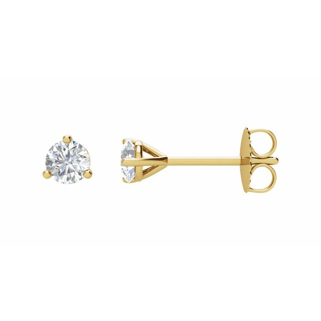 14K Yellow Or White Gold Or Platinum Round Friction 3-Prong Polished Natural Diamond Stud Earrings