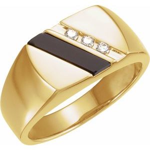 14K Yellow Gold  Natural Black Onyx Polished Natural Onyx And 1/10 Ctw Natural Diamond Ring Size 10