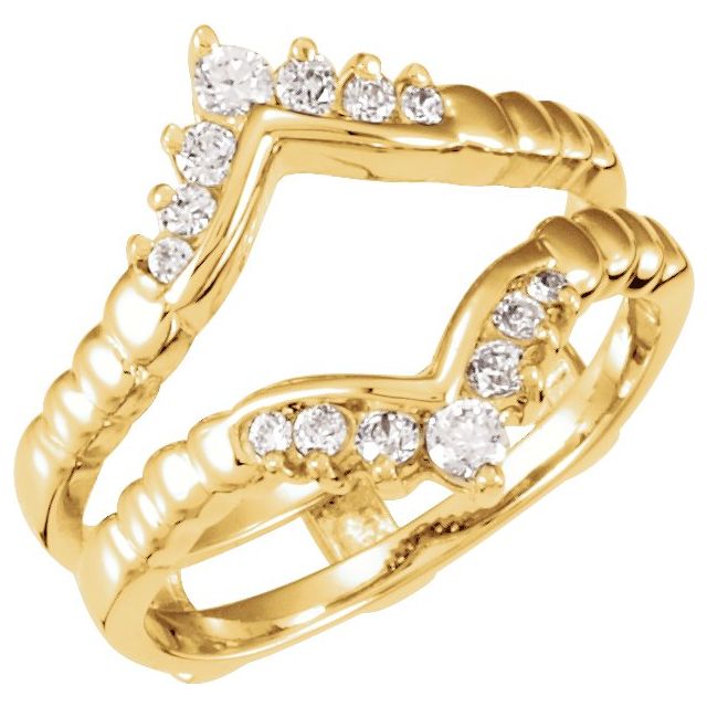 14K Yellow Gold Round 2.7 Mm Polished 1/2 Ctw Natural Diamond Ring Guard, Size 6