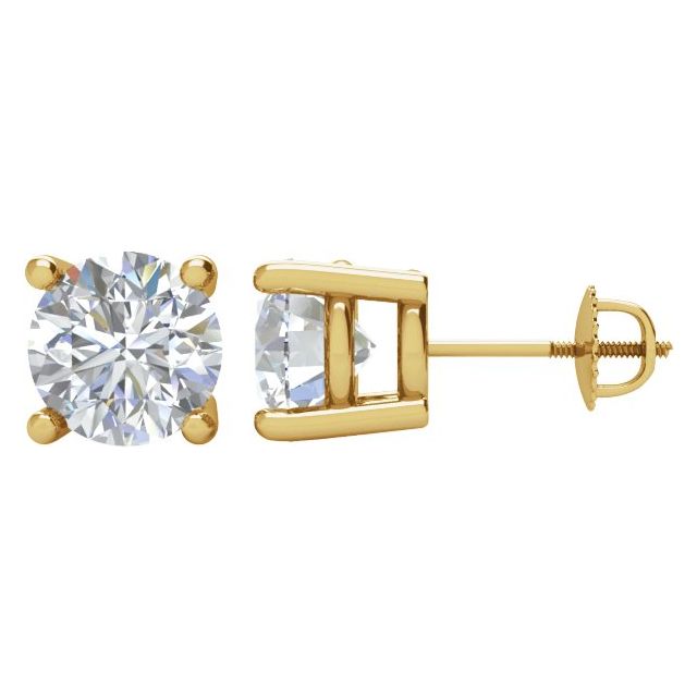 14K Yellow Or White Gold Round Threaded 4-Prong Polished Natural Diamond Stud Earrings With Backs