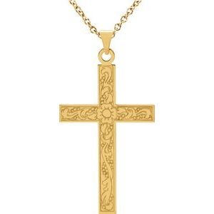 14K Yellow Gold 28 X 18 Mm 18 In Polished Cross Necklace