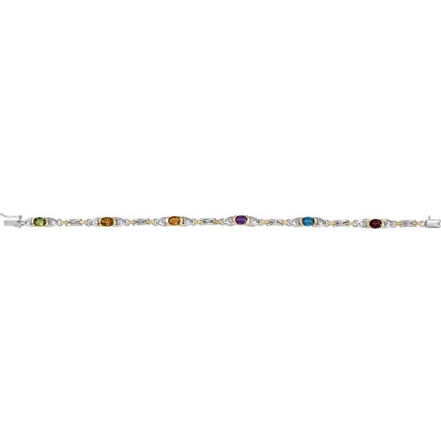 14K White/Yellow Gold Oval I1, G-H 7 1/2 In Polished Natural Diamond Accented Multi-Gemstone Line Bracelet