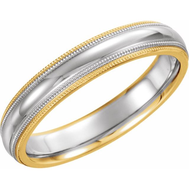 14K Yellow/White/Yellow Gold 4 Mm Polished Comfort-Fit Double Milgrain Band, Size 7