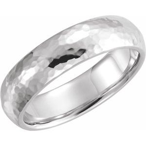 10K White Gold Half Round Hammered Comfort-Fit Band