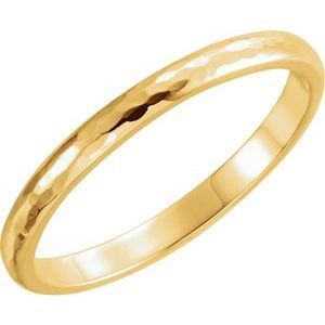 14K Yellow Or White Or Rose Gold Or Platinum 2 Mm Polished Half Round Band With Hammer Finish