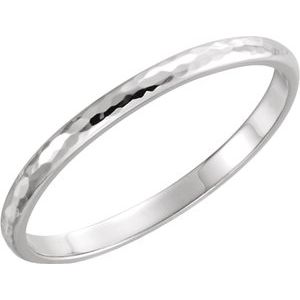 14K Yellow Or White Or Rose Gold Or Platinum 2 Mm Polished Half Round Band With Hammer Finish