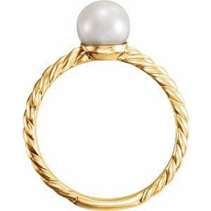 14K Yellow Gold Cultured White Freshwater Pearl Pearl 7.5-8.0 Mm Polished Cultured White Freshwater Pearl Ring Size 7