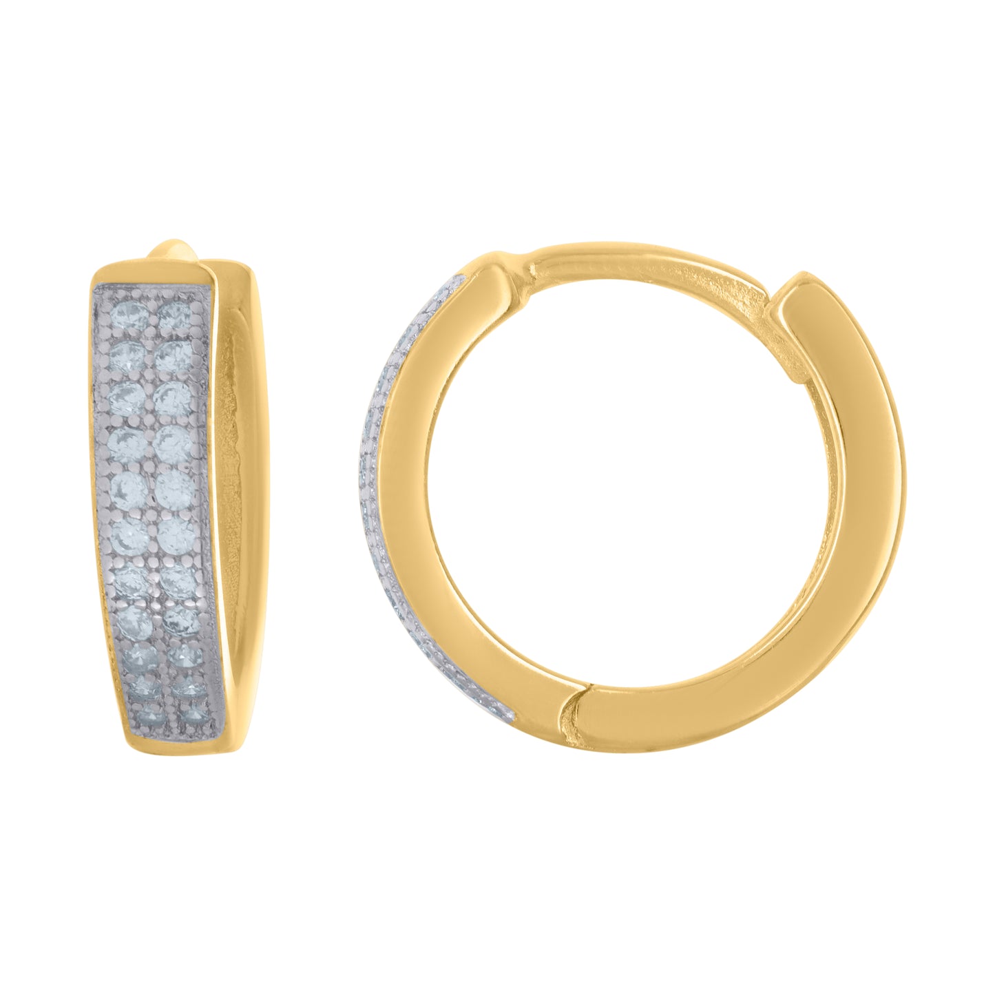 Sterling Silver Or Yellow-Tone Womens Cubic Zirconia Double Row Hoop Earrings