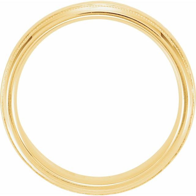 14K Yellow Gold 6 Mm Polished Milgrain Comfort-Fit Half Round Band With Hammer Finish, Size 12