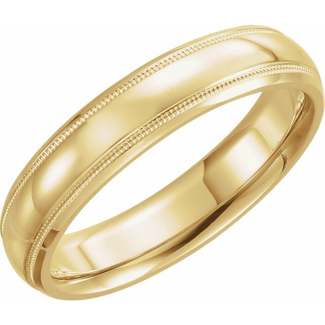 14K Yellow Gold 4 Mm Polished Milgrain Comfort-Fit Half Round Band, Size 6