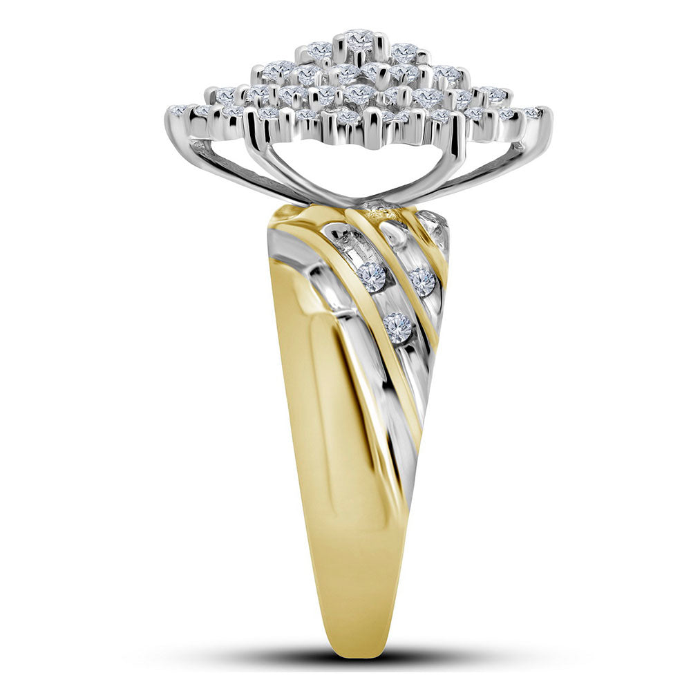 10K Yellow Gold Womens Round Diamond Oval Cluster Ring 1 Cttw, Womens Size: 5-10