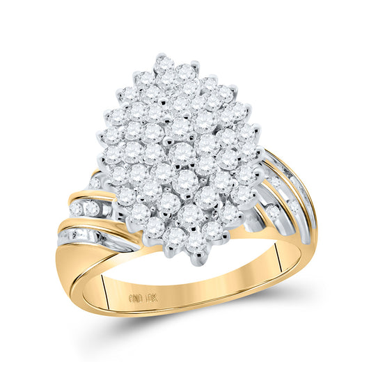 10K Yellow Gold Womens Round Diamond Oval Cluster Ring 1 Cttw, Womens Size: 5-10