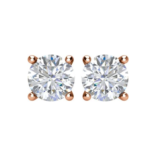 14K Rose Gold Round Si2-Si3, G-H Friction 4-Prong Natural Diamond Stud Earrings