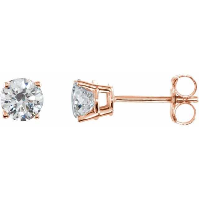 14K Rose Gold Round Si2-Si3, G-H Friction 4-Prong Natural Diamond Stud Earrings