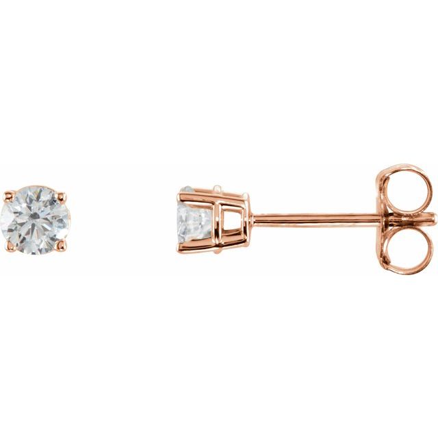 14K Rose Gold Round Si2-Si3, G-H Friction 4-Prong Natural Diamond Stud Earrings