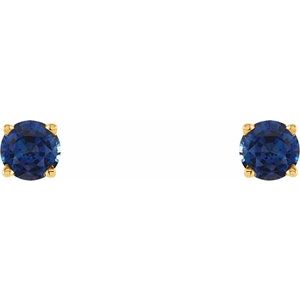 14K Yellow Gold Round Shape 4 Mm Natural Blue Sapphire 4-Prong Stud Earrings