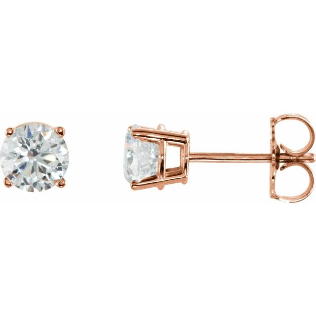 14K Rose Gold Round 5Mm I2, I-J Friction 4-Prong 1 Ctw Natural Diamond Stud Earrings