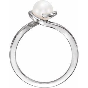 14K White Gold Cultured White Freshwater Pearl Pearl 6.5-7.0 Mm Polished Cultured White Freshwater Pearl Ring Size 7