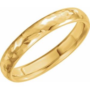 14K Yellow Or White Or Rose Gold 4 Mm Polished Half Round Band With Hammer Finish