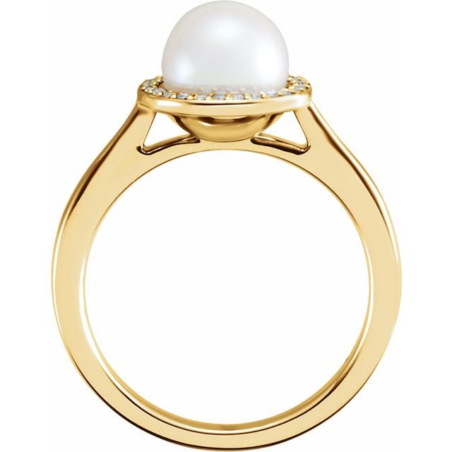 14K Yellow Gold 8 Mm Polished Cultured Freshwater Pearl And .06 Ctw Natural Diamond Ring, Size 7