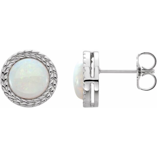 Platinum Round Pair 7 Mm Friction Bezel Polished Laurel Leaf Bezel Earrings