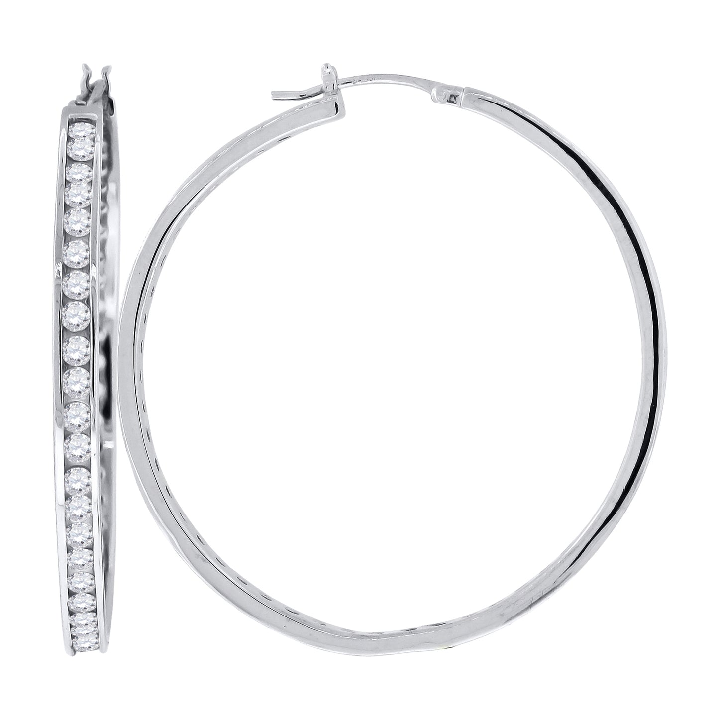 Sterling Silver Or Yellow-Tone Womens Cubic Zirconia Single Row Huggie Hoop Earrings