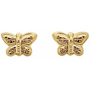 14K Yellow Gold 7 X 5 Mm Pair Threaded Backs Polished Youth Butterfly Earrings