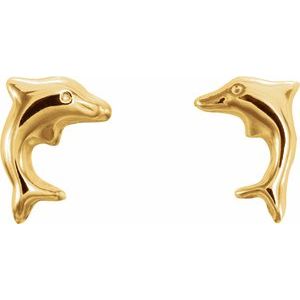 14K Yellow Gold 8.2 X 5.7 Mm Pair Threaded Backs Polished Youth Dolphin Earrings