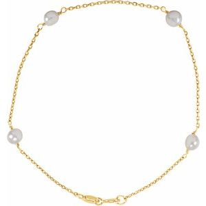 14K Yellow Gold Without Box Polished Youth Bracelet W/Cultured Pearl