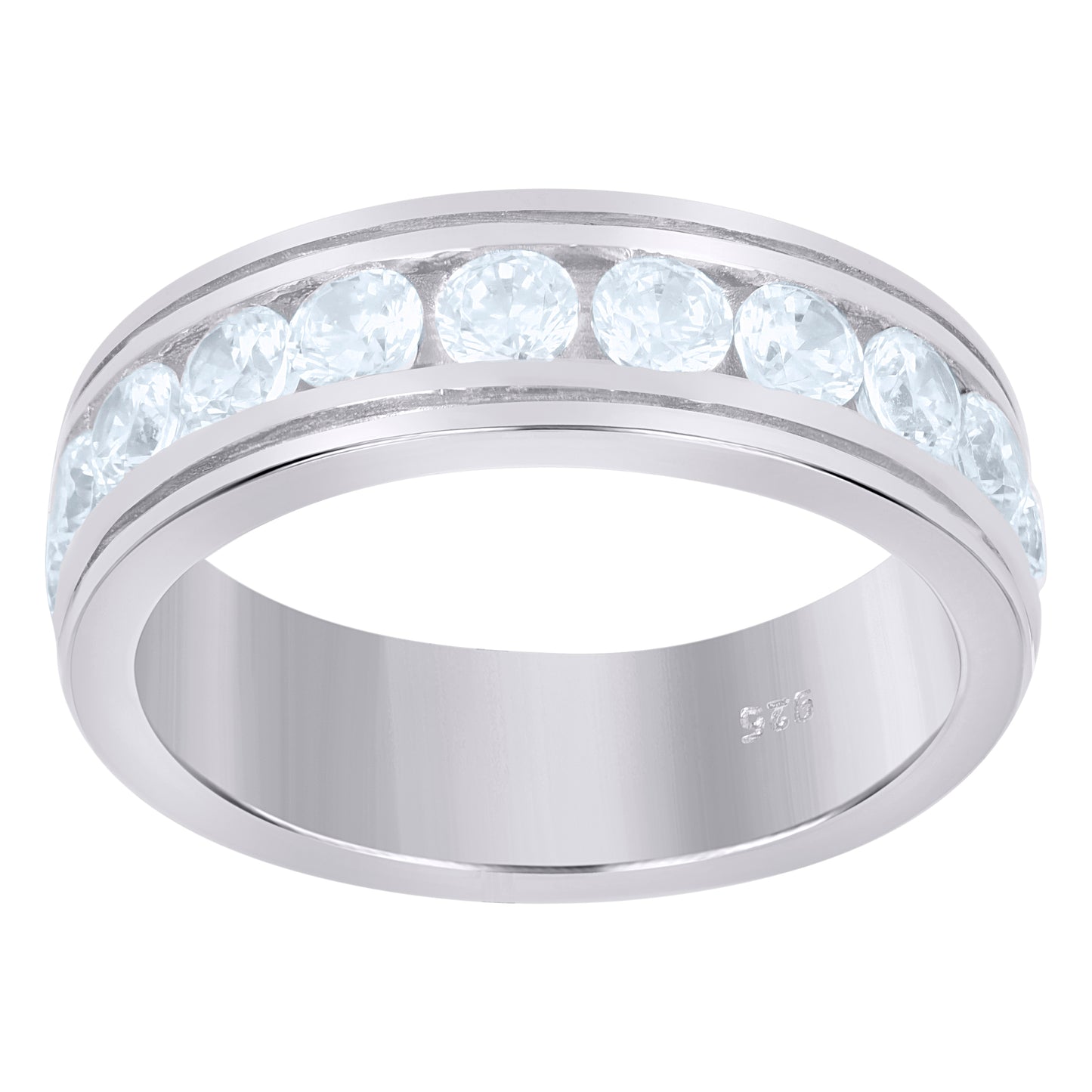 Sterling Silver Women Chanel Set Cubic Zirconia Round Side Groove Eternity Bridal Anniversary Wedding Engagement Band Ring Sizes 7 To 12