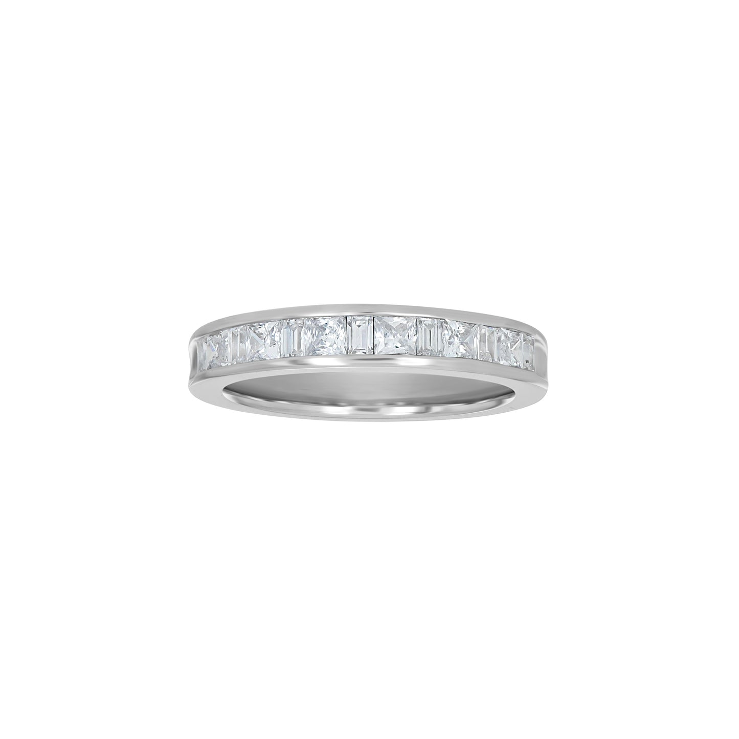 Sterling Silver Womens Cubic Zirconia Sizes 6-11 Princess Baguette Center Stones Bridal Wedding Anniversary Engagement Ring Band