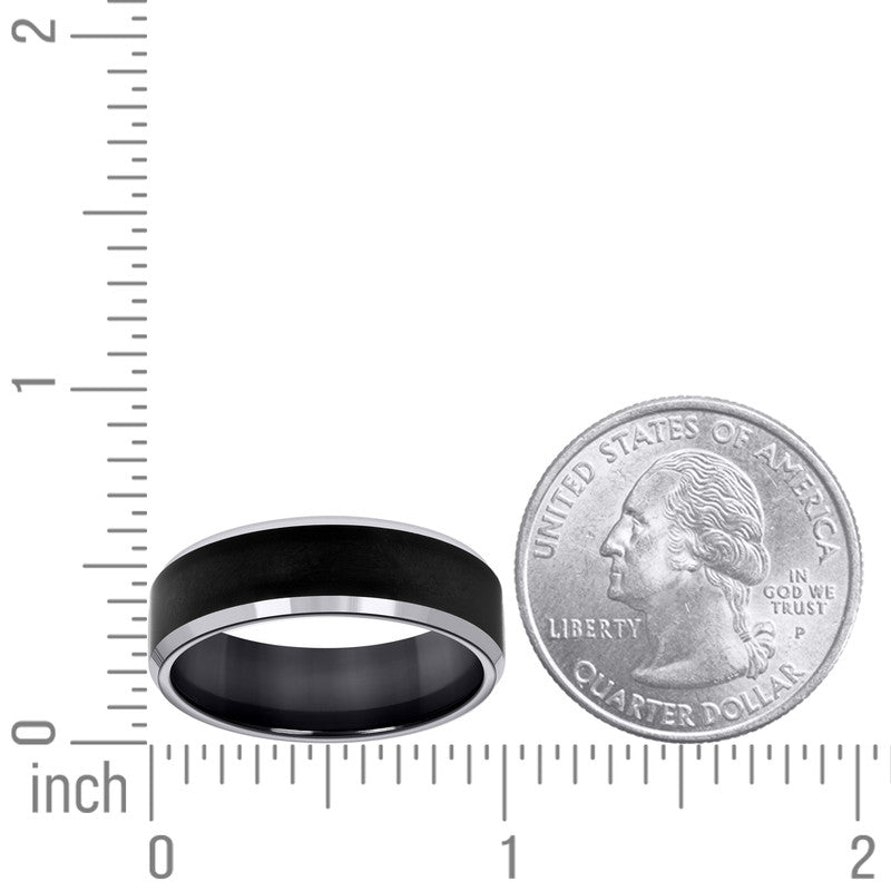 Tungsten Black with Silver-tone Beveled Edges Mens Comfort-fit 8mm Sizes 7 - 14 Wedding Band