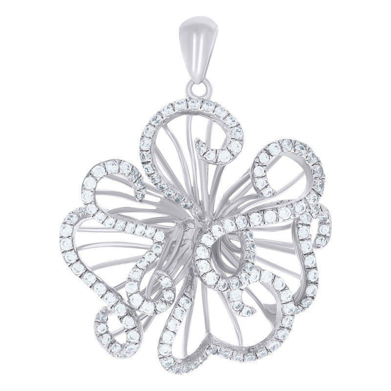 925 Sterling Silver Womens Cubic Zirconia Flower Charm Pendant