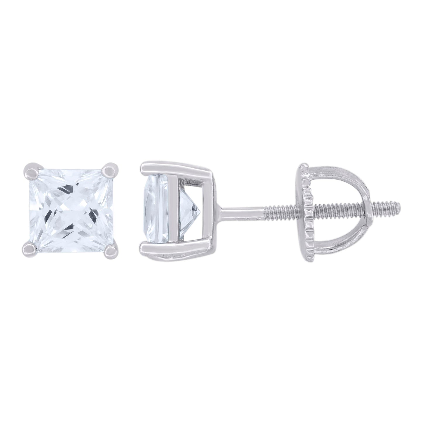Sterling Silver Or Yellow-Tone Womens Cubic Zirconia Square Classic Studs Earrings