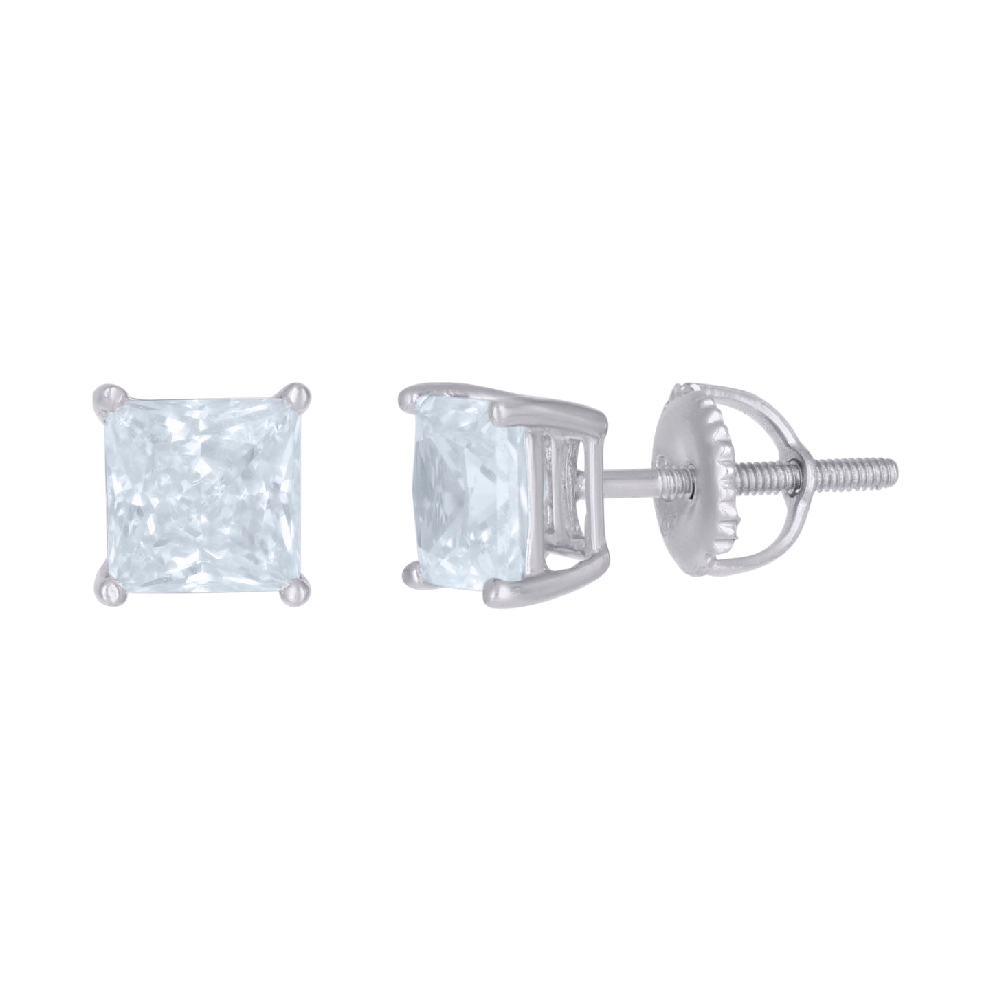 Sterling Silver Or Yellow-Tone Womens Cubic Zirconia Square Classic Studs Earrings