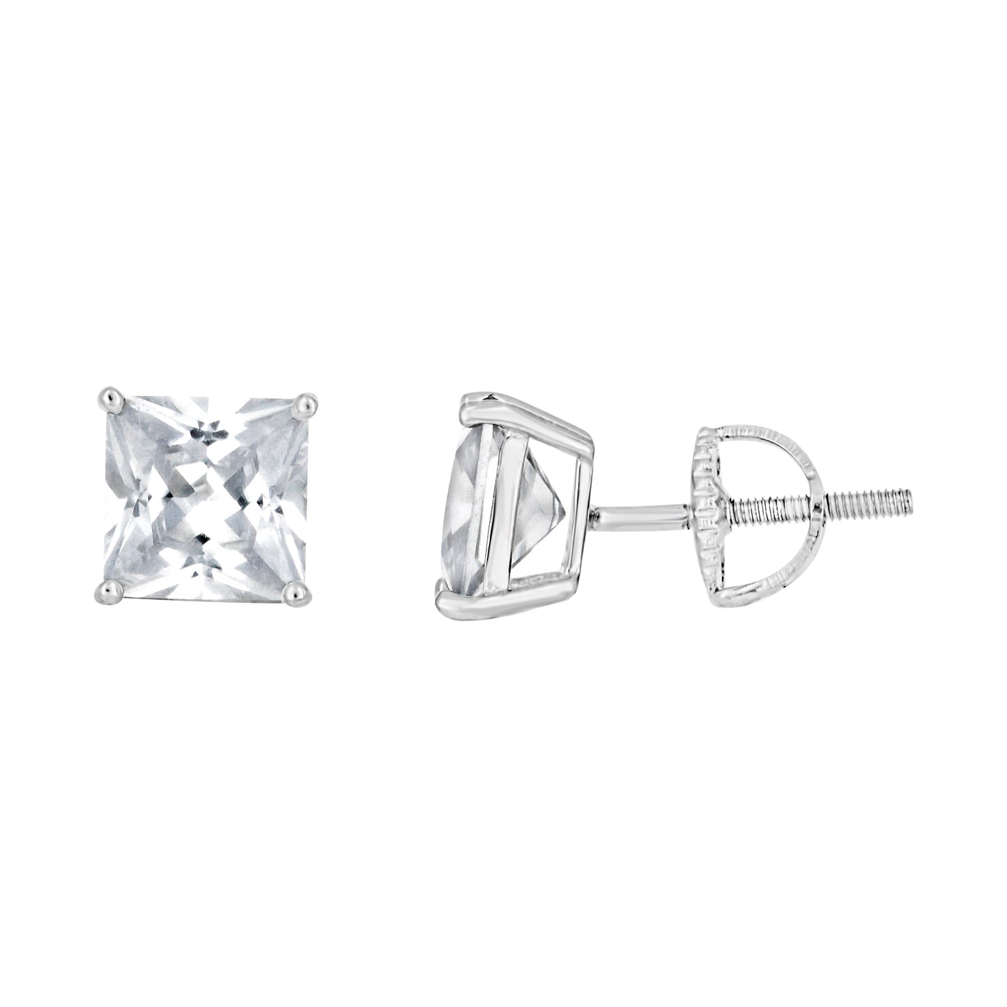 Sterling Silver Or Yellow-Tone Womens Cubic Zirconia Square Classic Studs Earrings