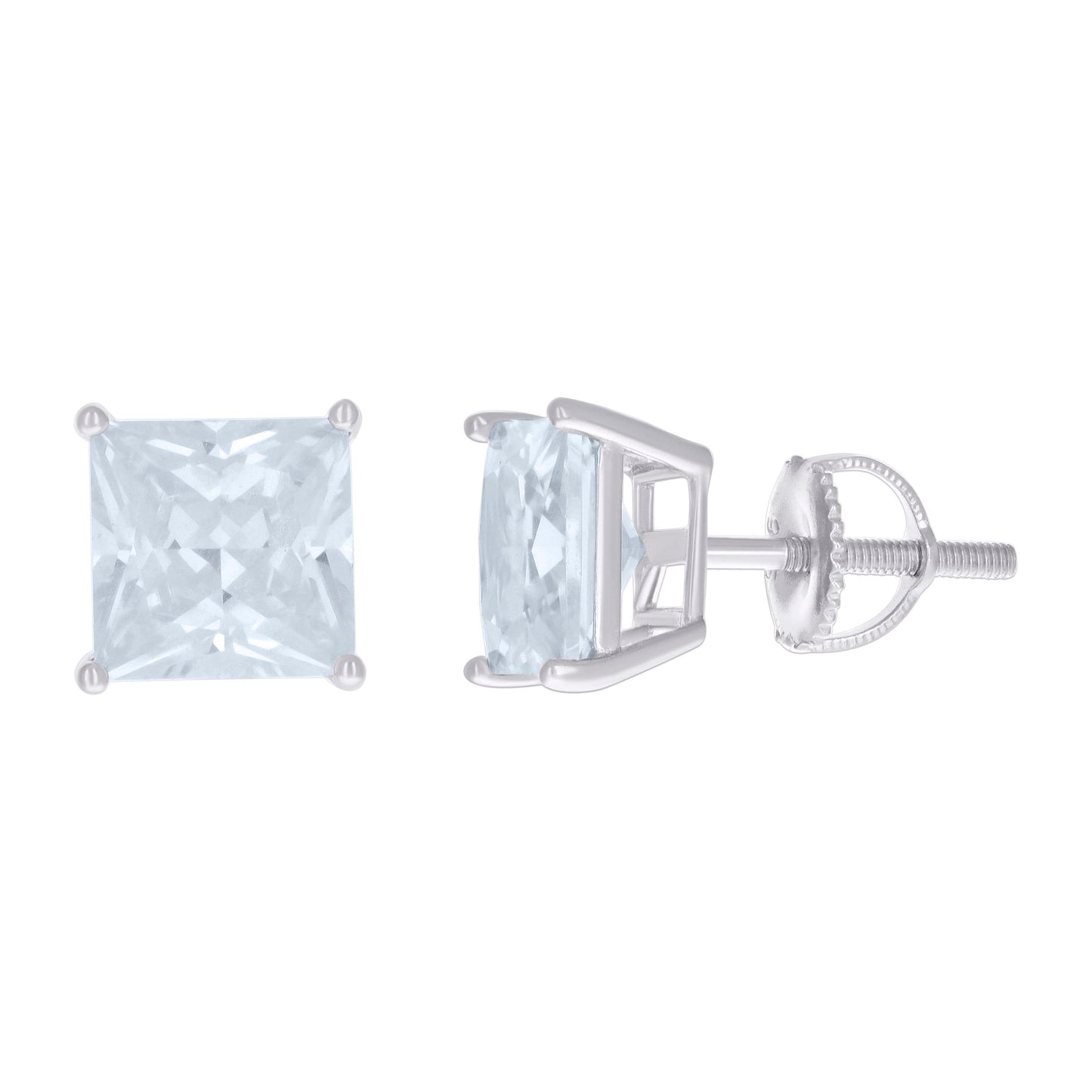Sterling Silver Or Yellow-Tone Womens Cubic Zirconia Square Classic Studs Earrings
