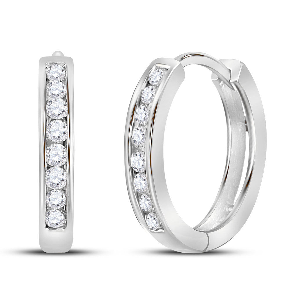 14K White Gold Womens Round Diamond Hoop Earrings 1/4 Cttw, Length: 0.55 In, Width: 0.55 In