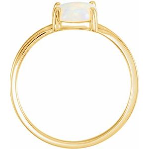 14K Yellow Gold Natural White Opal Oval 7 X 5 Mm Polished Natural White Opal Cabochon Ring Size 7