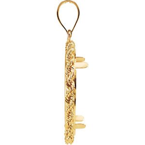 14K Yellow Gold Rope Coin Frame Bezel Pendant Mounting for 21.5x1.5 mm Coin