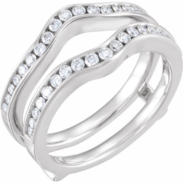 14K White Gold Round Si2, H+ :: 1/2 Ctw Polished 1/2 Ctw Natural Diamond Ring Guard, Size 7