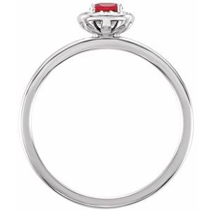 14K White Gold Lab-Grown Ruby Cushion 4 X 4 Mm Polished Lab-Grown Ruby And .04 Ctw Natural Diamond Ring Size 7