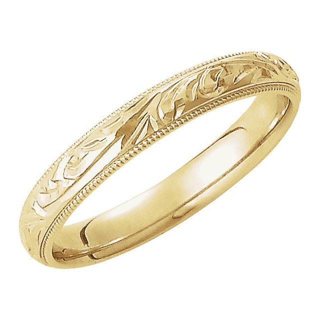 14K Yellow Gold Gold Polished Milgrain Sculptural Comfort-Fit Band, Size 6.5