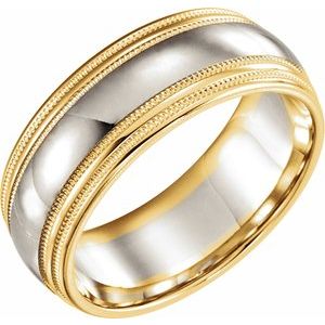 18K Yellow & Platinum & 18K Yellow Gold 8 mm Comfort-Fit Double Milgrain Band Size 9